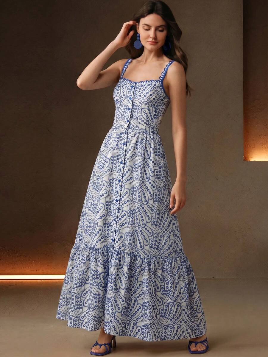 Vestido Midi Boho com Bainha Franzida