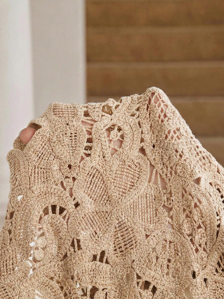 Anewsta Regata Romântica Ajustada Curta com Padrão Floral Vazado em Crochê Feminina, Verão