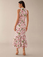 Vestido Midi Bodycon Sem Mangas com Estampa Floral