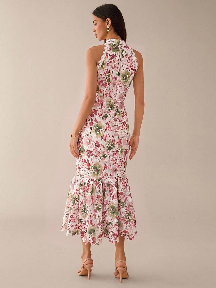 Vestido Midi Bodycon Sem Mangas com Estampa Floral