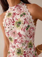 Vestido Midi Bodycon Sem Mangas com Estampa Floral